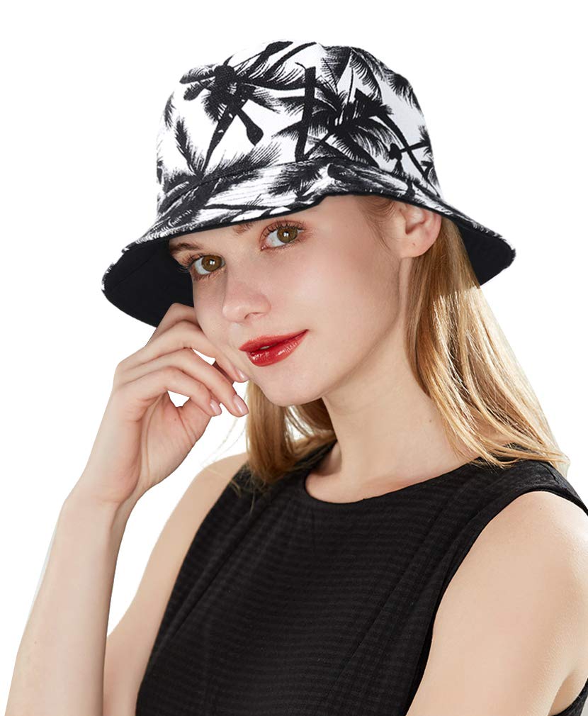 DOCILA Stylish Bucket Hats for Men Women Reversible Tropical Pattern Fisherman Sun Hat