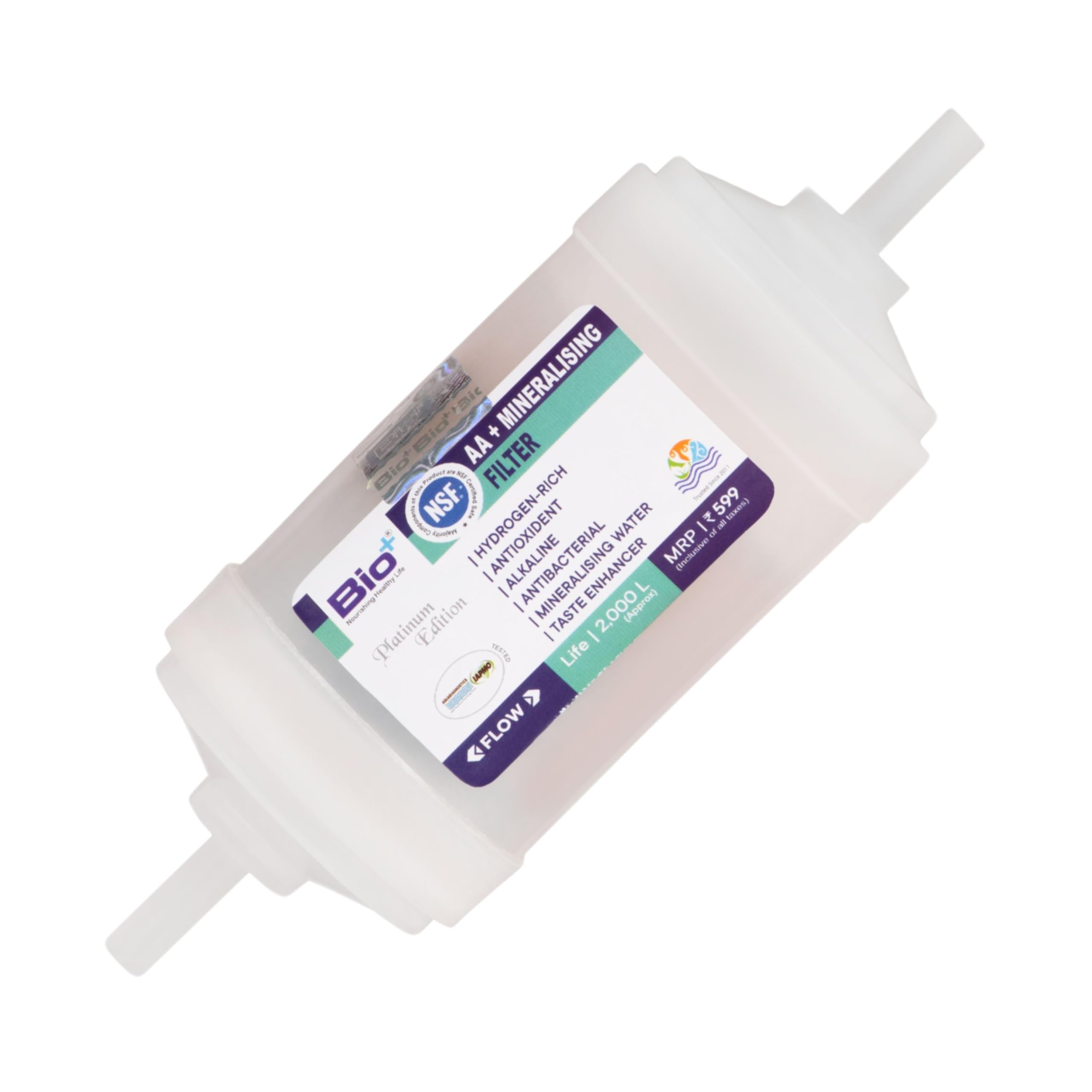 Bioplus Alkaline Water Purifier Filter with Antioxidant | 5" Mineral Water Filter Cartridge for RO | 2000 L Capacity | Semi Transparent