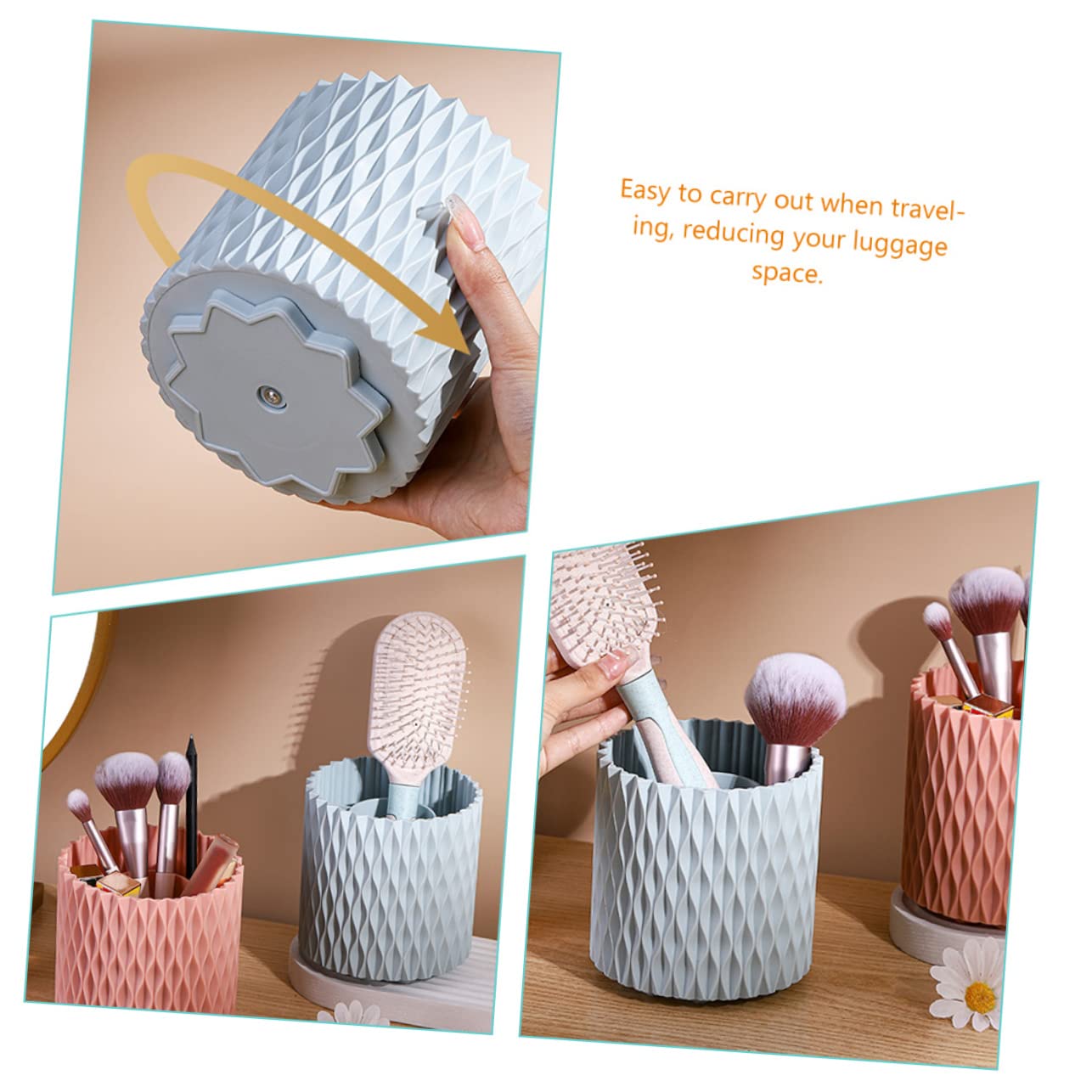 Abaodam Drehbarer Make Up Pinsel Organizer 2 Stück Kunststoff Blau