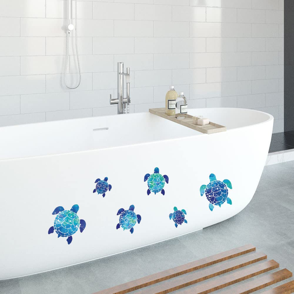 12 Pieces Sea Turtle Tile Stickers Waterproof Wall Decals Turtle Vinyl Stickers Underwater Ocean Wall Sticker Sea Wall Decals for Home Office Living Room Wall Bathroom Toilet - Image 3