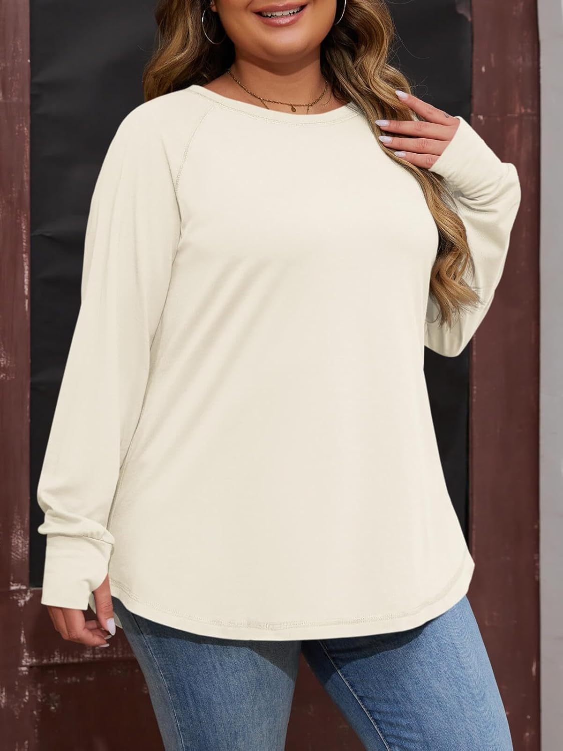 Women's Plus Size Long Sleeve Tunic Top Crew Neck Summer Oversized Fit Basic T Shirts Blouse - Image 3