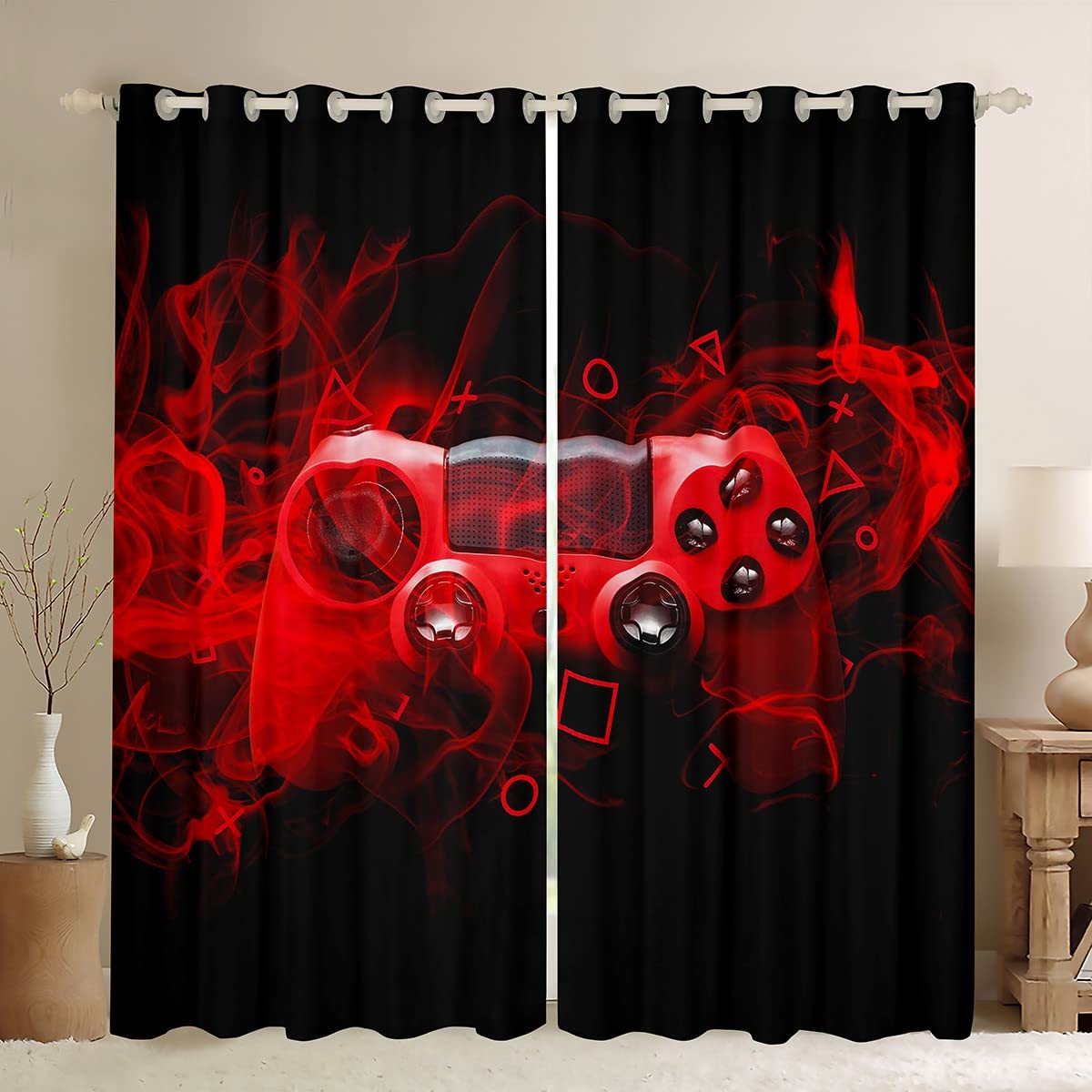 Homemissing Boys Multicolored 33 Kids Gamepad Window Treatments Modern Gamer Bedroom For Girls Teens Game Controller Curtain Youth Gaming Console Window Drapes Red Black,W66*L72