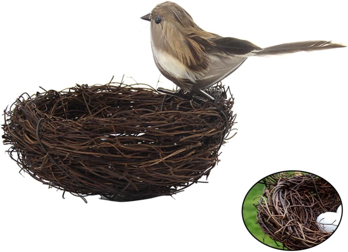 PRETYZOOM Artificial Bird Nest with Faux Bird with 3pcs Mini Eggs, Simulation Twig Nest for DIY Easter Wreath, Christmas Tree Decoration