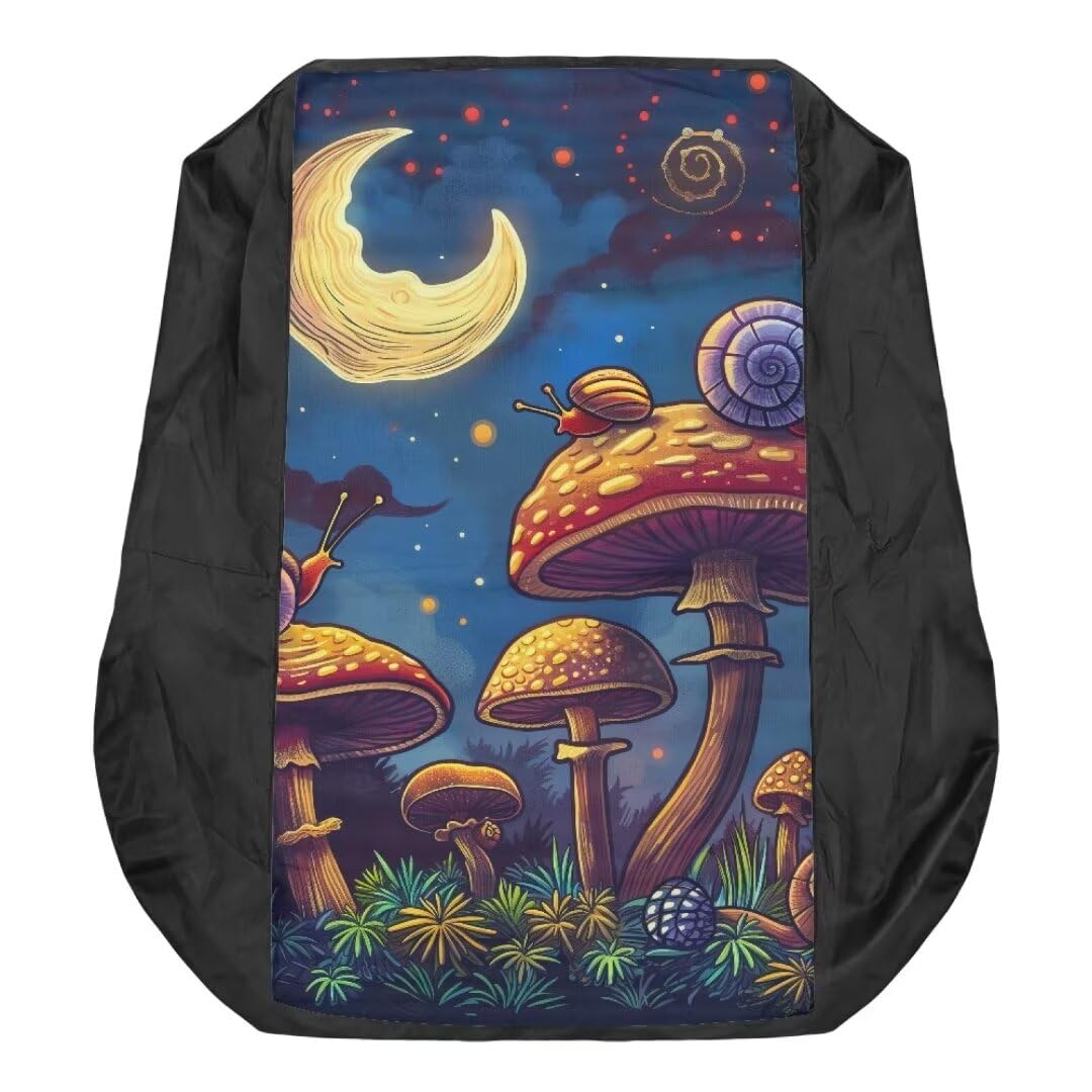 FUIALDOLG Mushroom Moon Print Seat Cover for Riding Lawn Mower with Back Storage Bag Non-Slip Anti-Dirt for Skid Loader Backhoe Dozer Telehandler