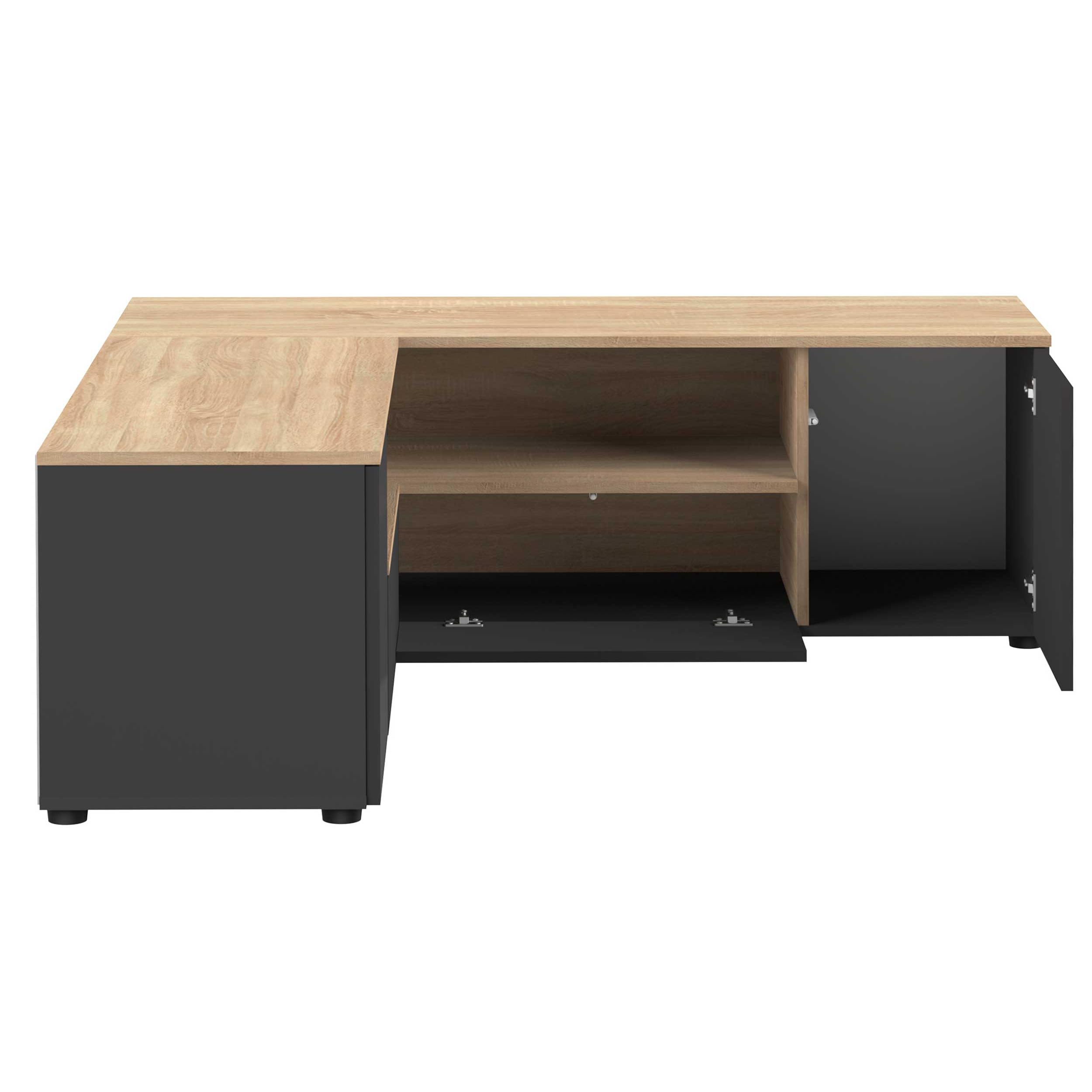 Symbiosis Angle, Tavolino porta tv angolare, Nero e Rovere Naturale 130x130.05x45 cm