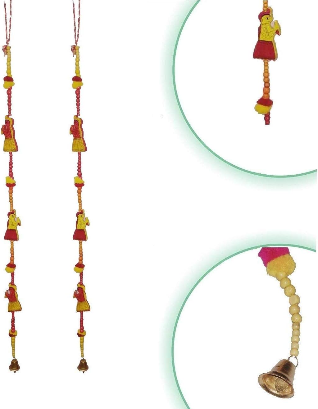 AnupamTraditional Indian Rajasthani Handicrafts Handmade Decorative Wall & Door Hangings with Beads & Brass Bell Strings for Home Decoration & Gift in Vibrant Color (2, Lady)