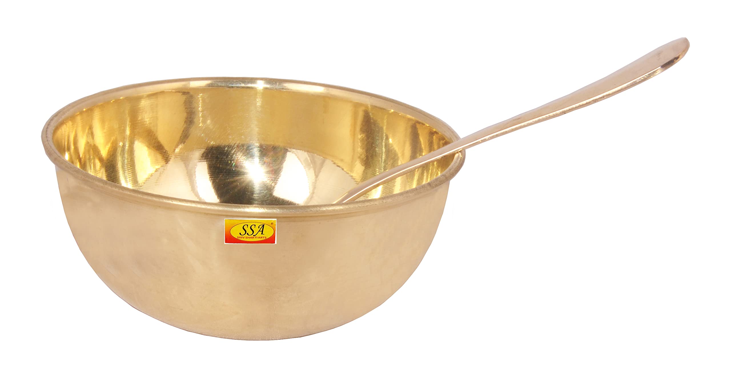 SHIV SHAKTI ARTSHeavy Gauge Pure Brass Pyala Bowl/Pooja Bowl/Katori, Serving Bowl with Spoon Set - (Vol - 500 ML Each) Set of 1 Pcs.