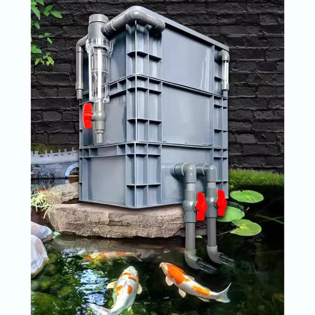 Skrzynka filtrująca, filtr do akwarium, duży zestaw filtrów do akwarium – zewnętrzny wielostopniowy system filtracji do zbiorników rybnych i stawów, dotlenienie w zestawie, bez pompy ani