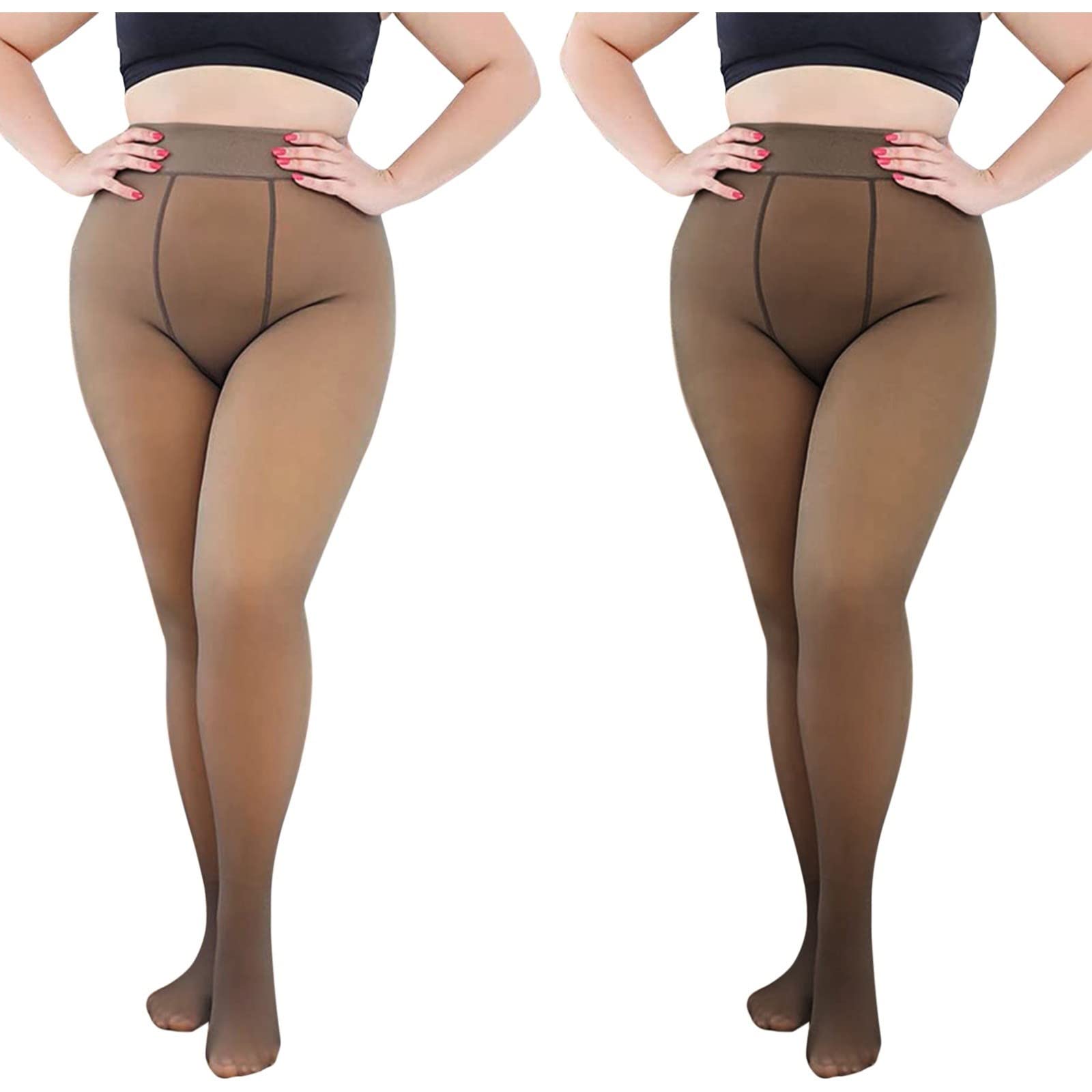 MJGkhiy Medias de forro polar para mujer, medias falsas translúcidas cálidas, acolchadas, elegantes medias térmicas sin costuras curvas, medias de felpa gruesas, medias de invierno térmicas, 2