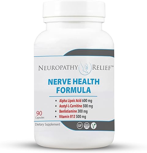 NEUROPATHY RELIEF Fórmula para la salud nerviosa apoyo avanzado con ácido alfa lipoico, acetil-L-carnitina, benfotiamina y vitamina B12-90 cápsulas