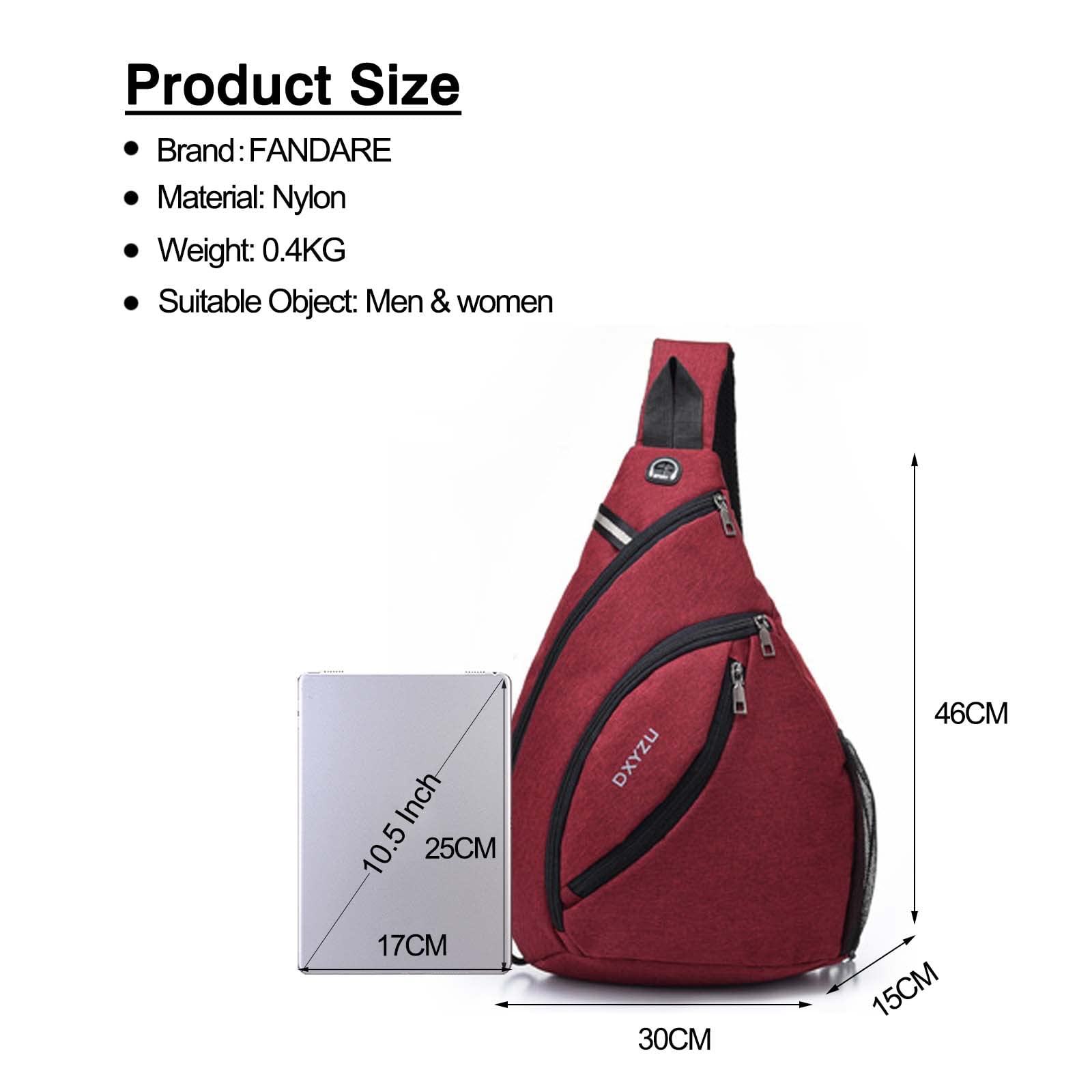 FANDARE Ultra-Léger Sac de Poitrine en Cuir Bandoulière Sling Crossbody Homme Femme Sacoche d'Epaule de Ceinture pour Voyage Randonnée Camping - Imperméable Nylon Rouge
