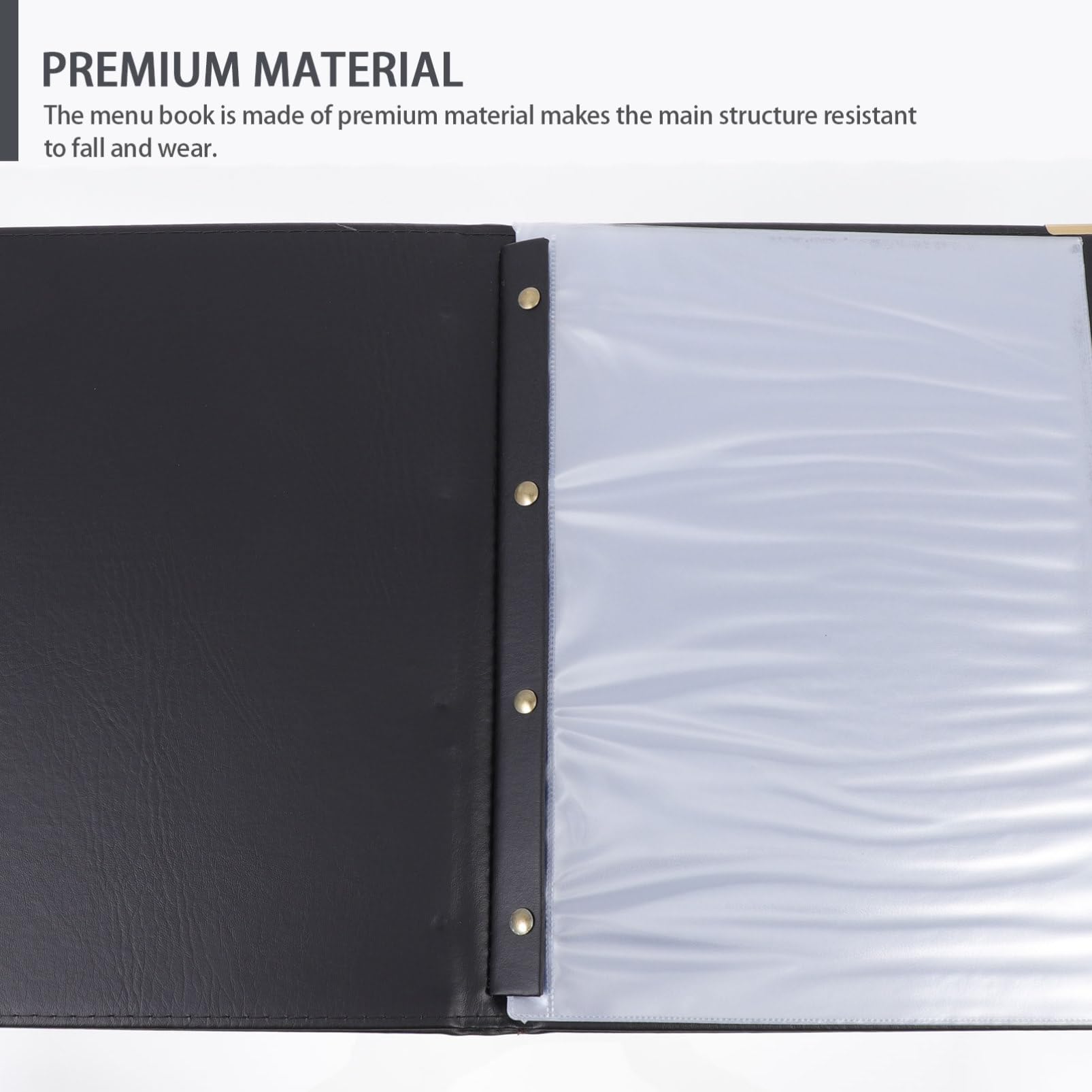 GALPADA Cartella Porta Menù in Pelle A4 Copertina Nera, Portamenù Resistente Pagine Interne Trasparenti e Angoli Metallici Decorativi, Cartella Menu Per Uso Ristorante, Bar e Casa