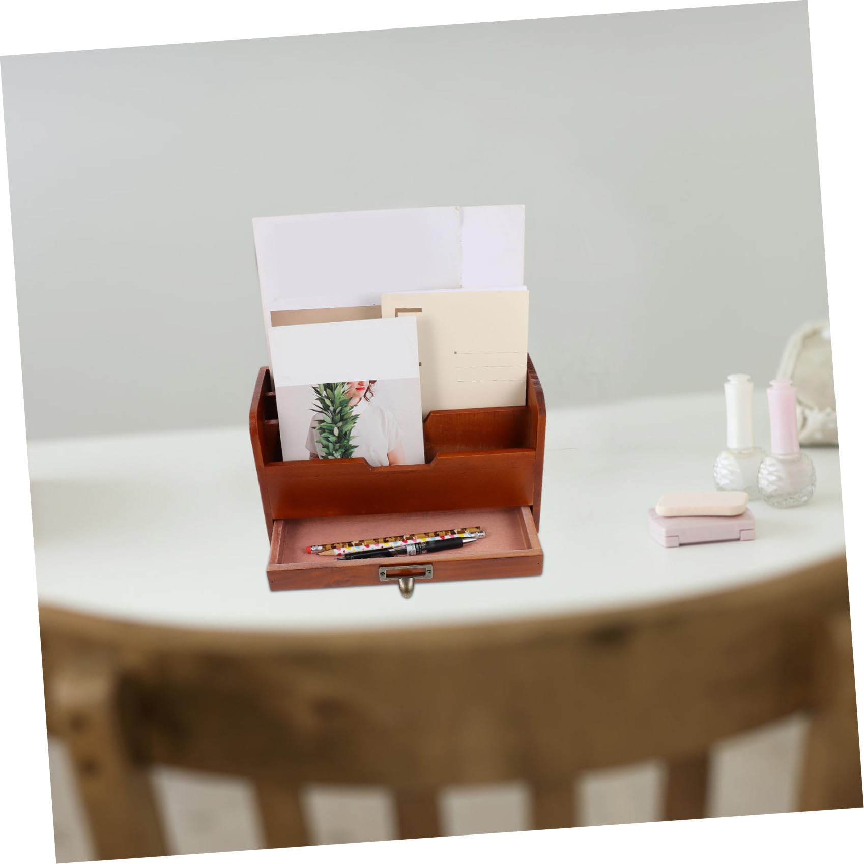 POPETPOP Boîte à Tiroirs en Bois Marron pour Bureau, Organisateur de Rangement Simple et Empilable, Structure Tiroir Robuste pour Papeterie et Petits Objets