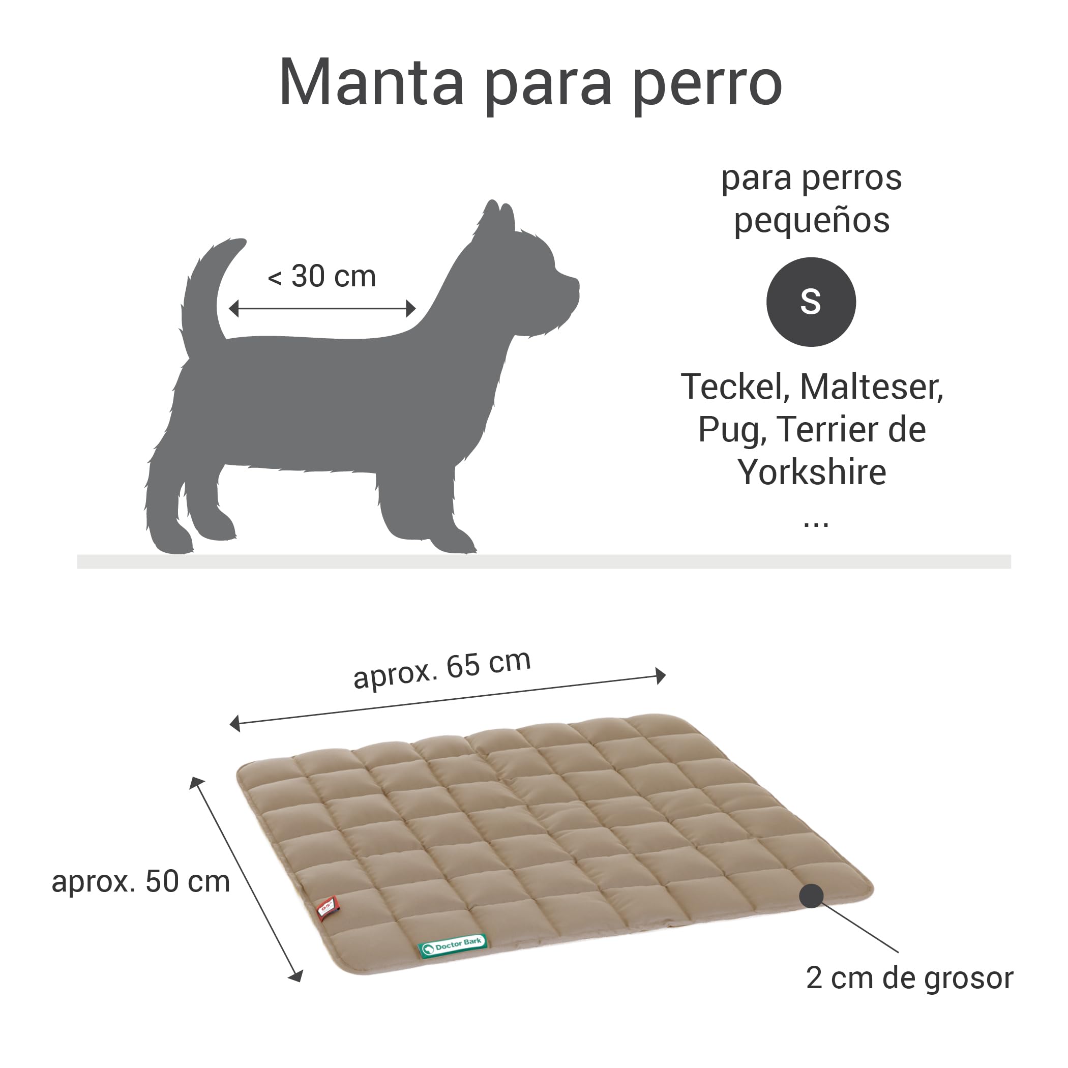 Doctor Bark, Manta para Perros, para Interior y Exterior, Lavable hasta 95 °C, S, 65 x 50 cm, Marrón