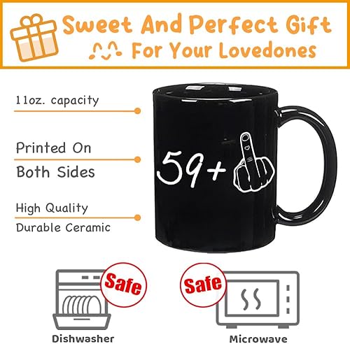 Miniatura 5 de Divertida taza de café con el dedo medio 59 + 1, divertida taza de 60 cumpleaños, regalos para mujeres, hombres, papá, mamá, marido, esposa, abuela,