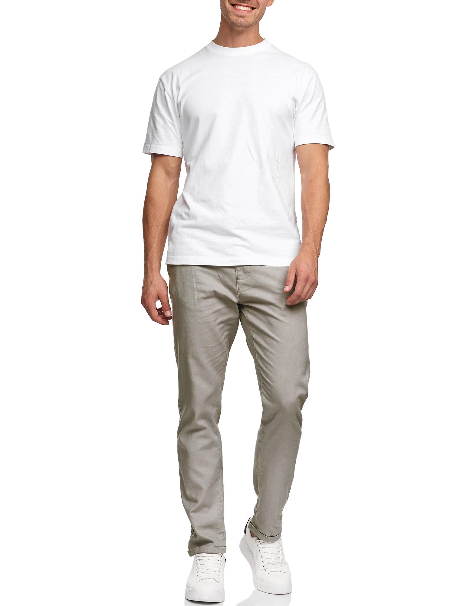 Indicode Herren Bryne Stoffhose aus Baumwolle und Leinen mit 4 Taschen