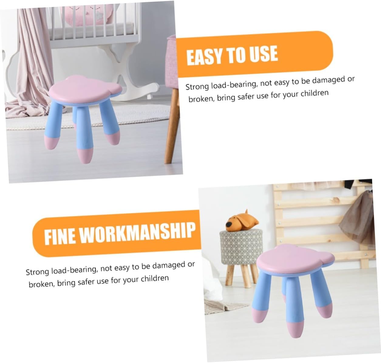 Kichvoe ’s Non-Skid Plastic Cartoon Stool, Anti-Slip Step Stool with Thickened Sturdy Design, Cute Pink Bear for Home and Kindergarten Use
