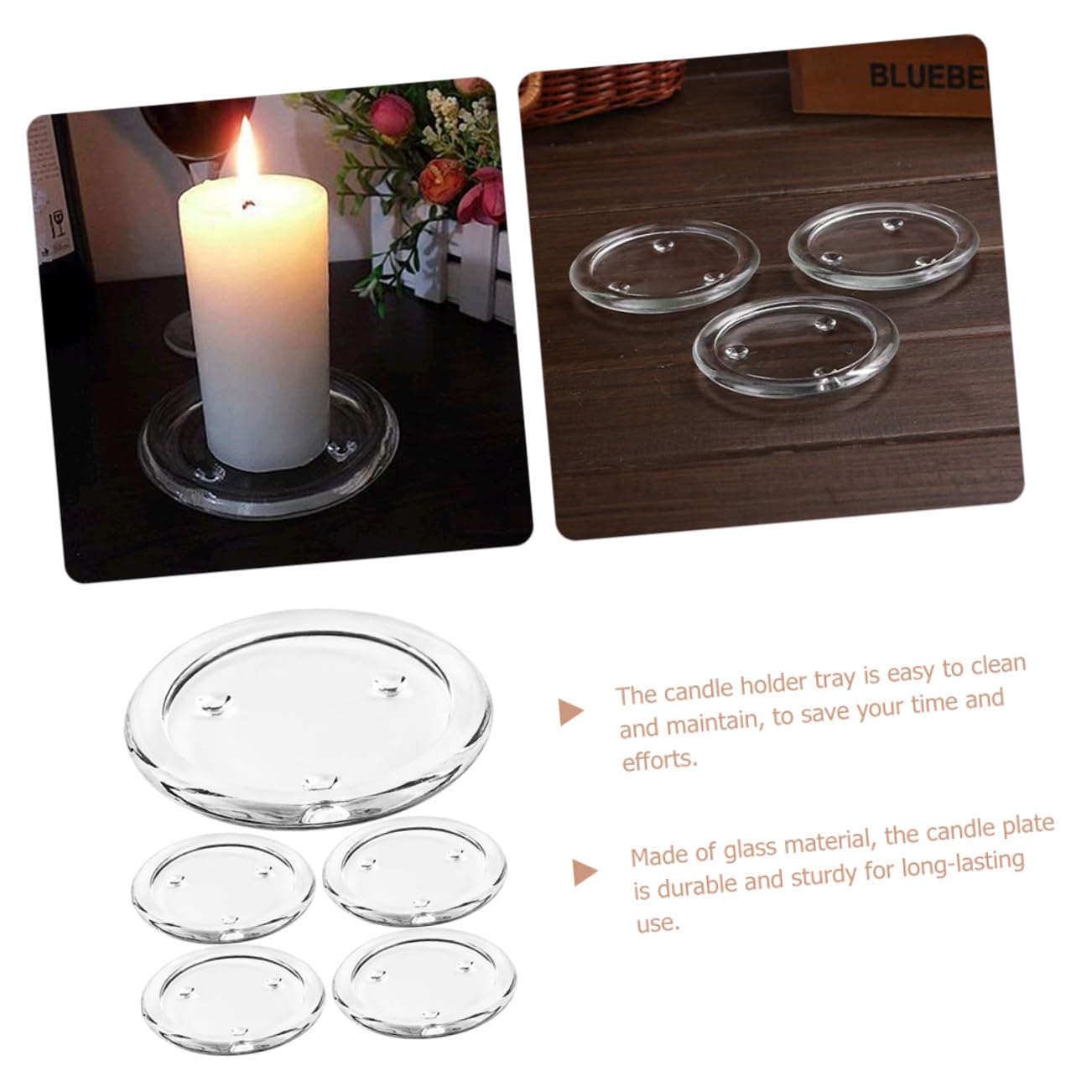 BESTOYARD 5pezzi Sottobicchieri per Candele in Vetro Rotondi Portacandele Colonna Vassoi Decorativi Sottobicchieri per Candele per Casa e Eventi