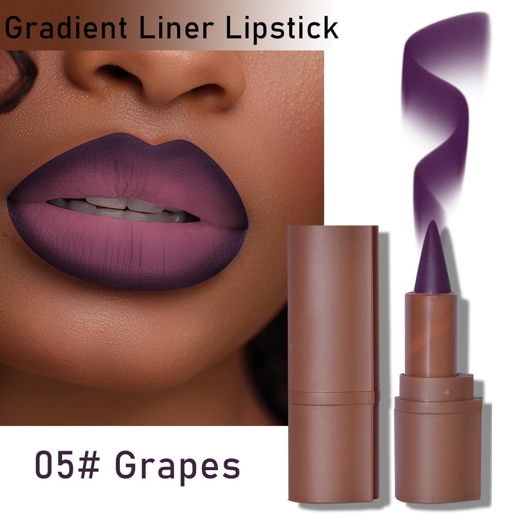 6PCS/Set 2-in-1 Gradient Lip Liner & Lipstick Lip Combo Set, Velvety Nude Lipliner Lipstick Ombre Effect, Long-Lasting - Image 4