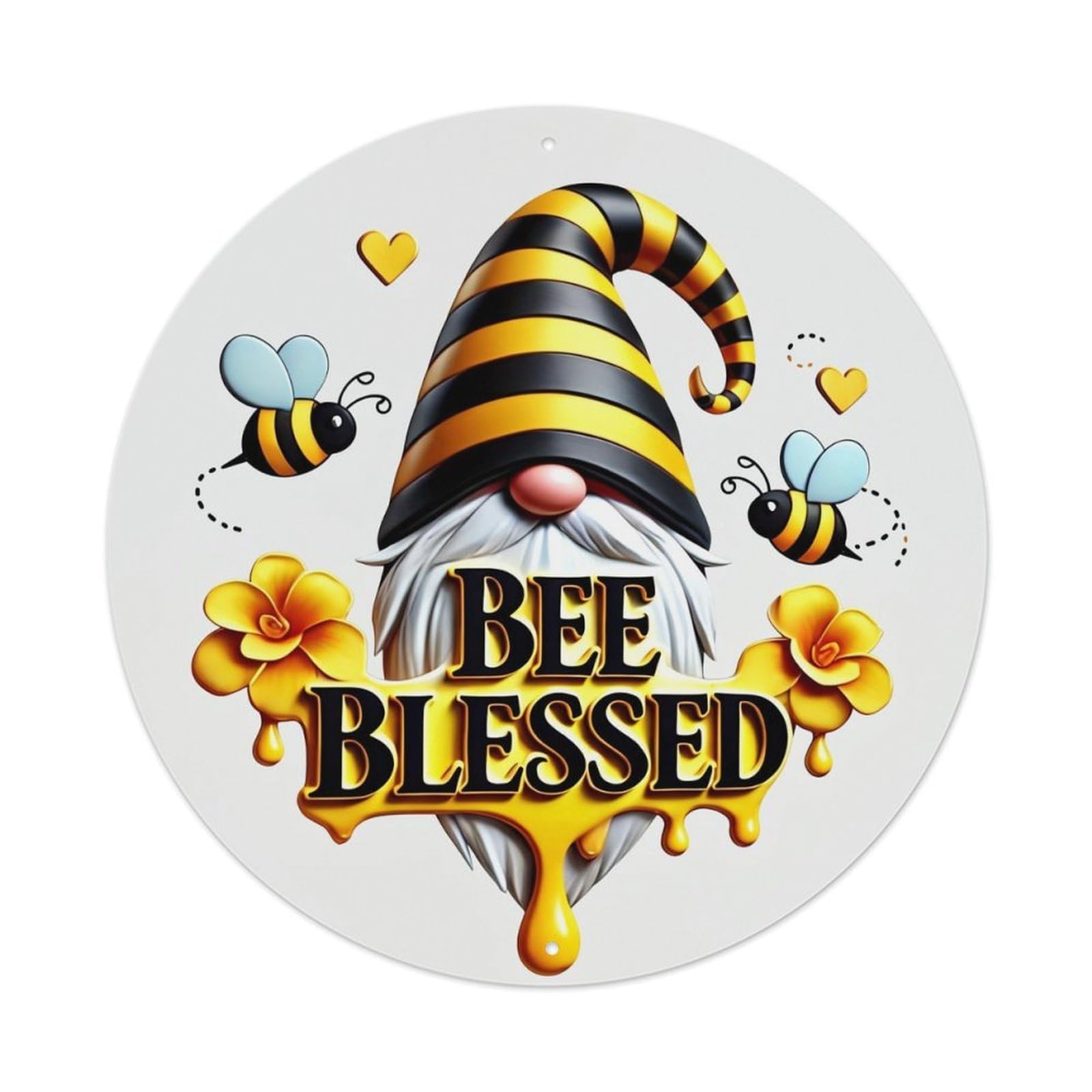 Bee Blessed Gnome Pattern Print Tin Sign Metal Poster Vintage Metal Signs for Home Man Cave Bar Cafe Kitchen laundry room Wall Decorations 8x8 inches