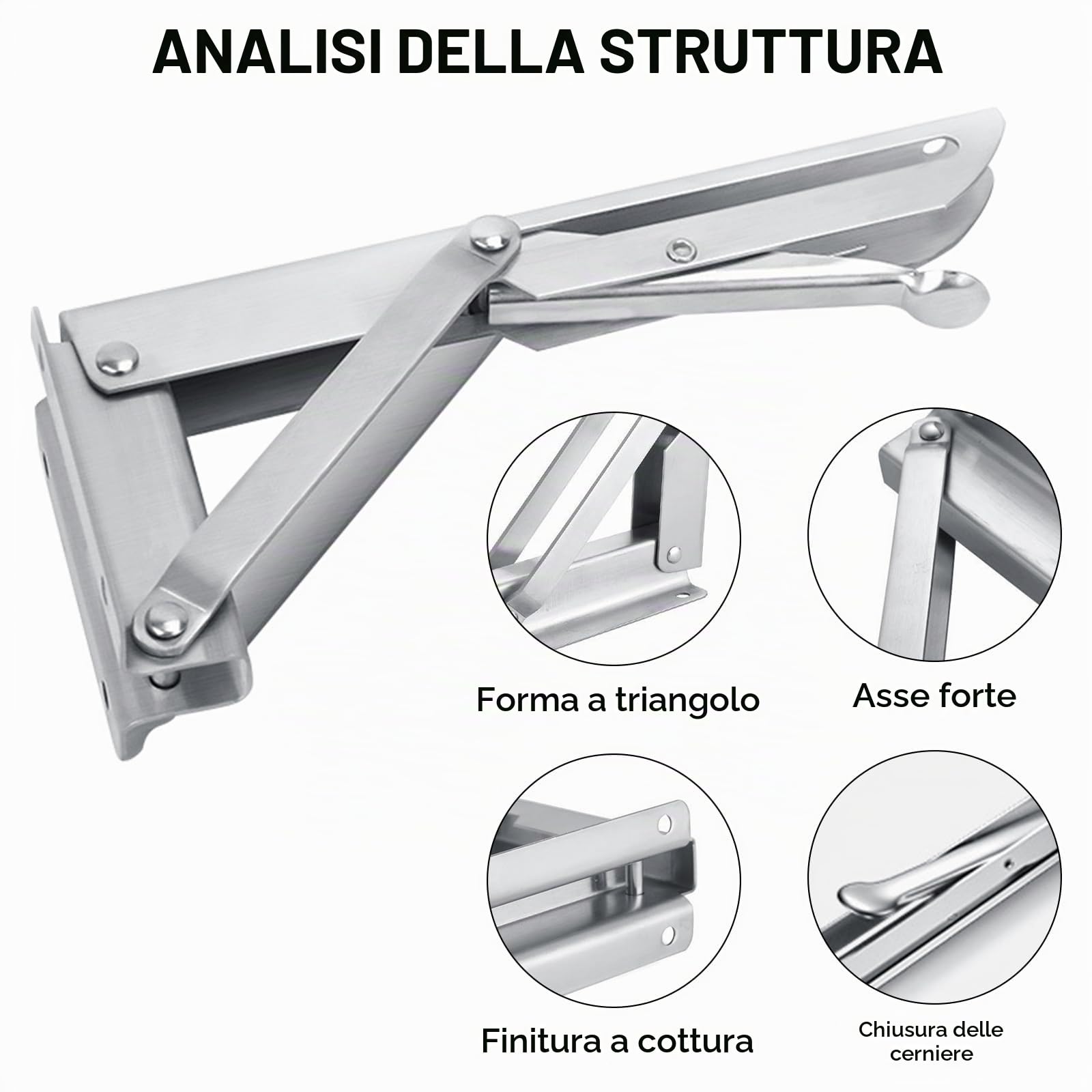 2 Pezzi Staffe Pieghevole da 50 cm, Staffe per Mensole Pesanti in Acciaio Inox Supporto Tavolo Pieghevole Staffe per Mensole Pesanti per Mensola a Muro, Carico Massimo: 100 kg