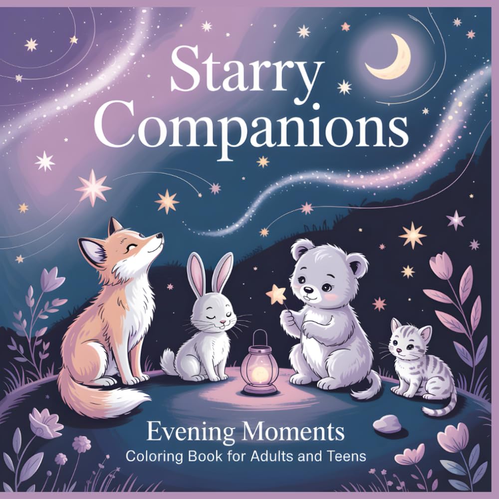 Starry Companions Evening Moments Coloring Book: Calm Nighttime Animal Scenes for Relaxation and Soft Emotional Coloring (Whimsical Love Critters Coloring Collection)