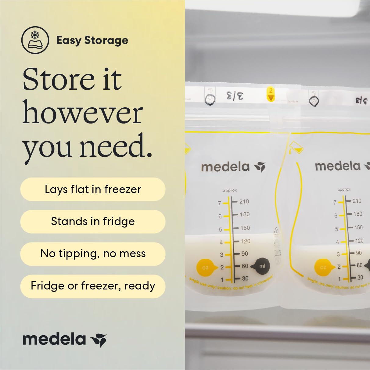 Medela Easy Pour Muttermilch-Aufbewahrungsbeutel, 100 Stück, 210 ml, Einweg, auslaufsicher, schnelles Einfrieren, Muttermilchschutz, recycelbar und BPA-frei