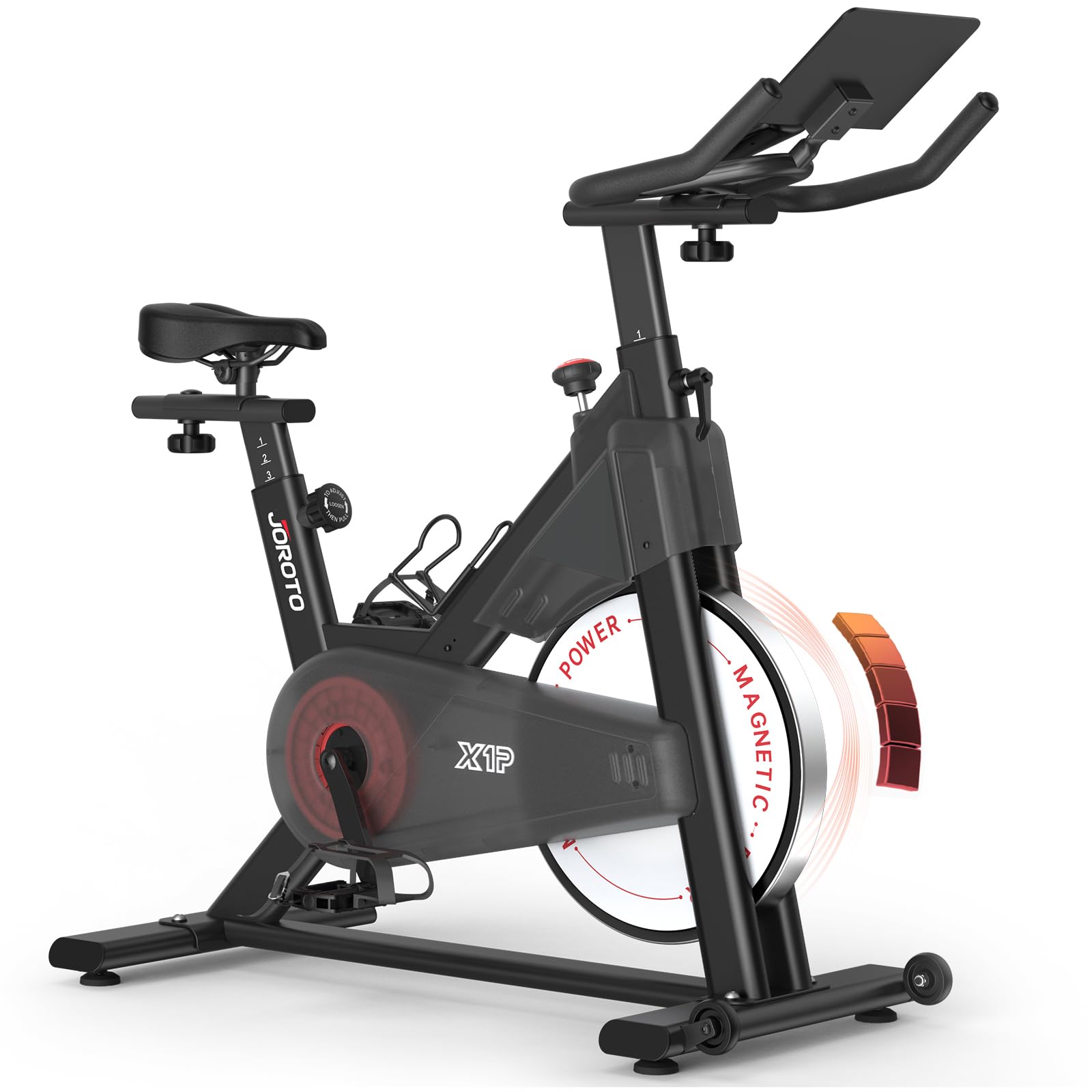 JOROTO Exercise Bike with Magnetic Resistance, Ergometer Home Trainer with RPM Monitor, Specialised Indoor Cycling Bike, 15 kg Flywheel, Up to 150 kg, 11.8 Inch Tablet Holder ⟮Black⟯