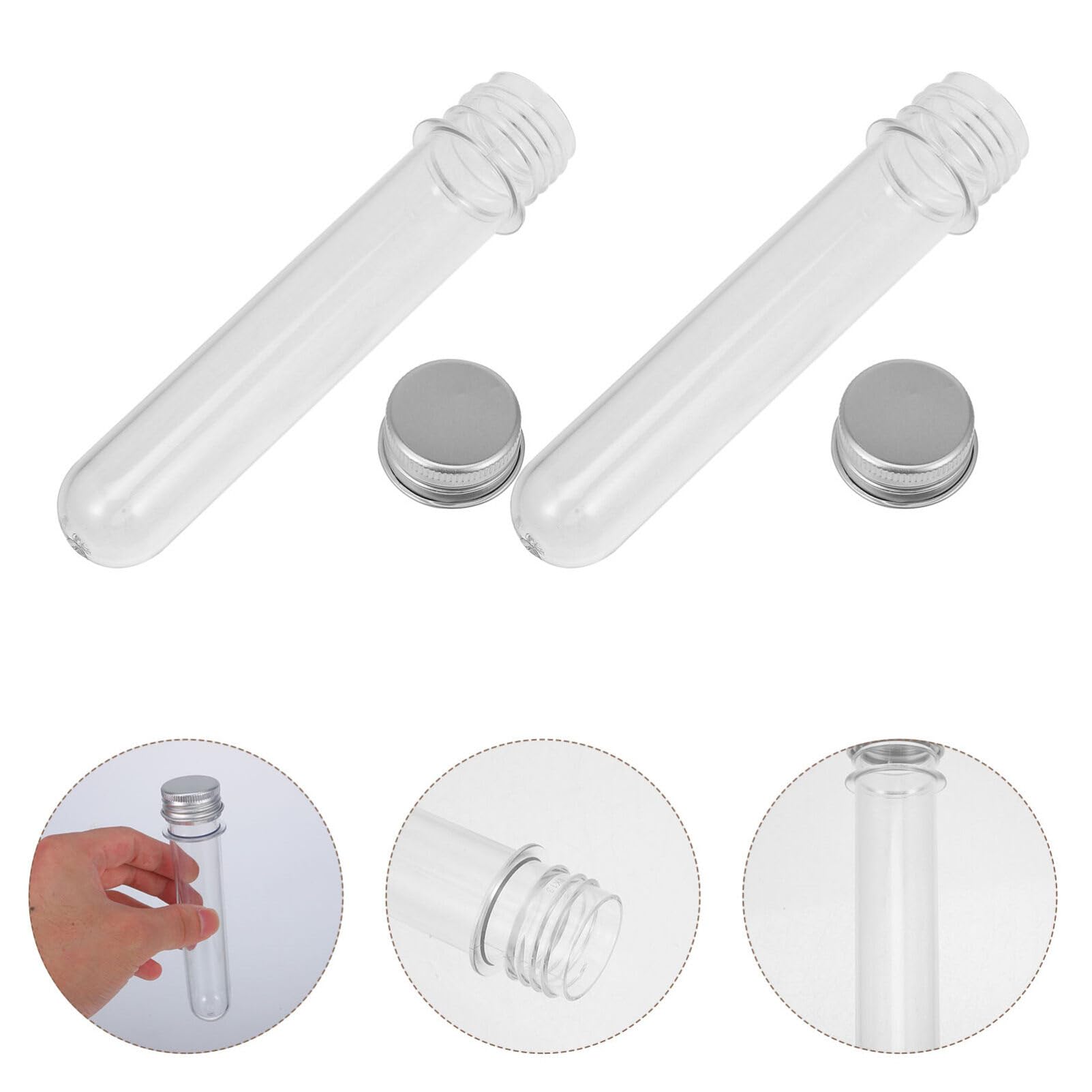 HOLIDYOYO 10pcs Clear Flat Test Tubes with Screw Caps, Plastic Tubes Containers 40ml Storage Tubes Candy Jars Bath Salt Tubes for Sample Testing Candy Dried Flowers