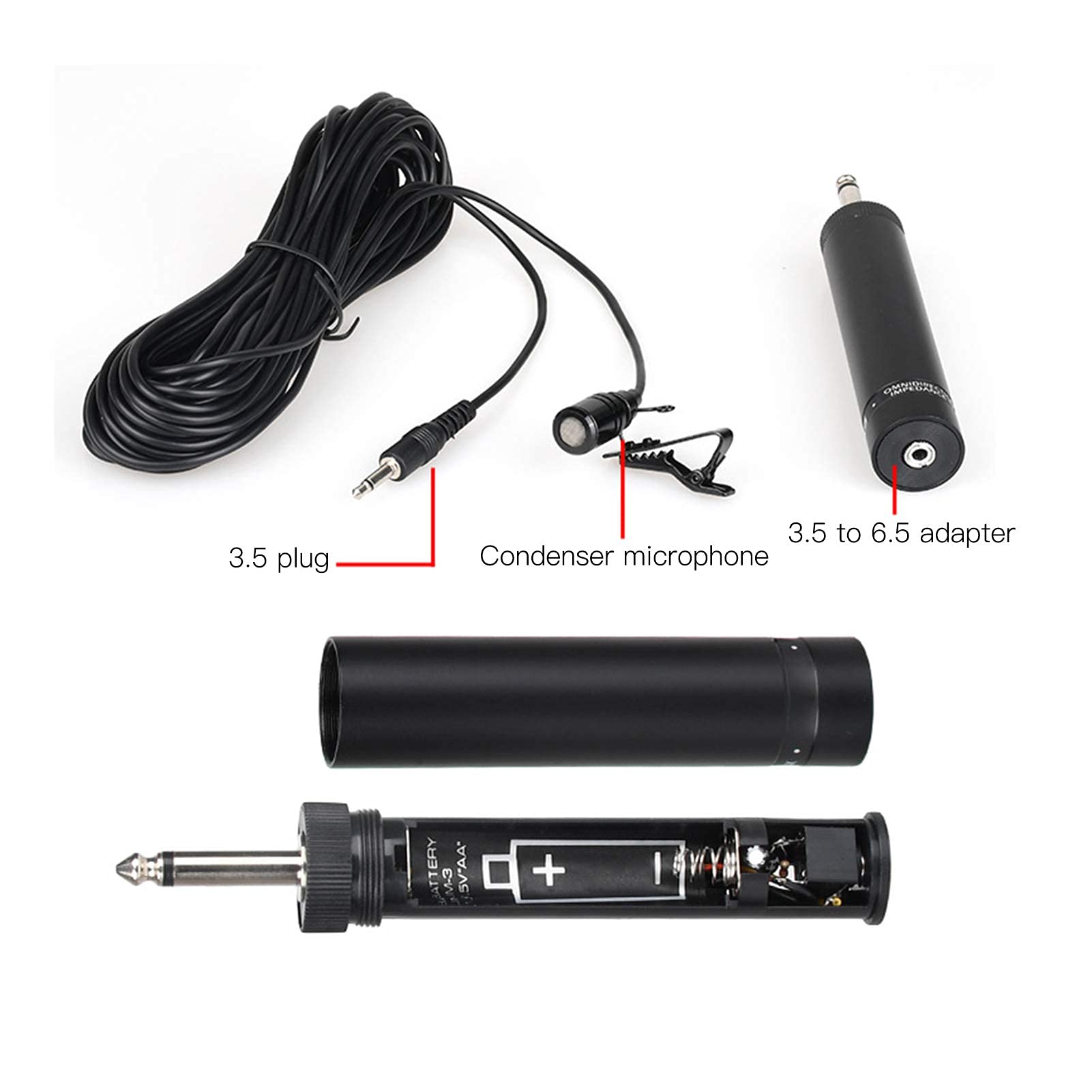 LiebeWH Microfono Lavalier, Sassofono a Bavero con Filo Accessori per Strumenti Musicali Professionali con Cappuccio in Schiuma, per il Collegamento di Amplificatori, Mixer(10meters)