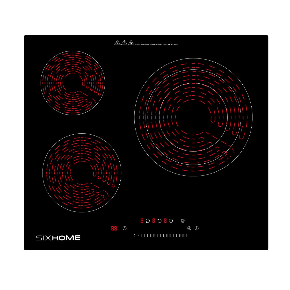 SIXHOME Placa vitrocerámica 60 cm 3 zonas 5700 W con triple zona adaptable, control táctil, temporizador, bloqueo infantil, vidrio resistente SXHPV60N1