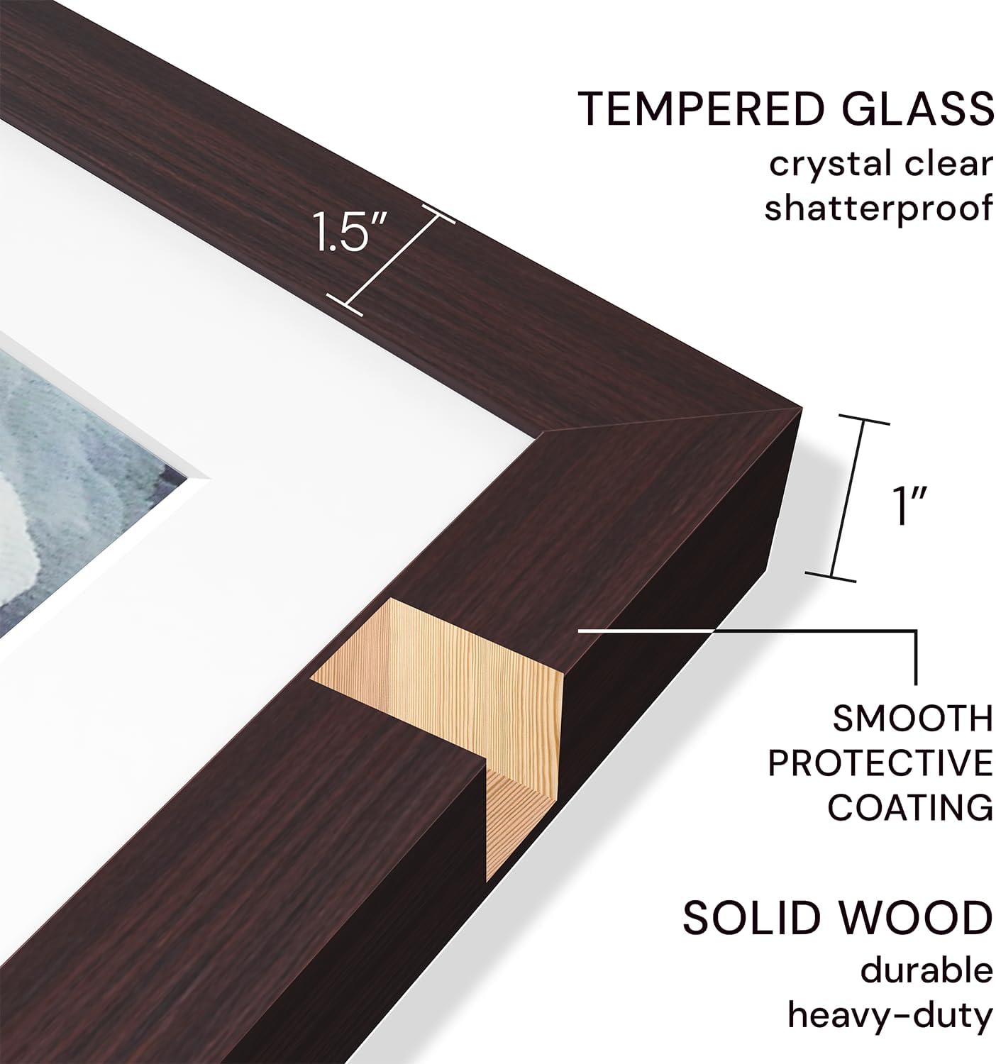 Frame Amo 13x19 Solid Wood Poster Frame Brazilian Walnut, White Mat for 11x17 Image, Tempered Glass Front, 1.5 inch Wide, 1 inch Thick, High-End, Heavy-Duty, Gallery Grade & Acid-Free