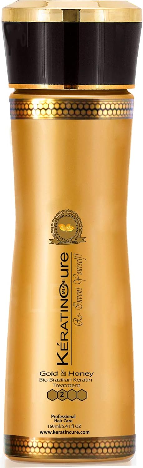 Keratin Cure Best Hair Treatment Gold & Honey Bio-Brazilian 5 Oz Kids, Men, Women, Teens Silky Soft Formaldehyde Free Complex Argan Oil Nourishing Straightening Damaged Dry Frizzy Coarse Curly Wavy