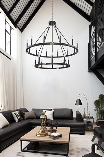 Miniatura 3 de Kira Home Jericho - Lámpara de araña grande industrial rústica de 2 niveles de 41 pulgadas, 20 luces, con 20 luces, para isla de cocina, latón frío