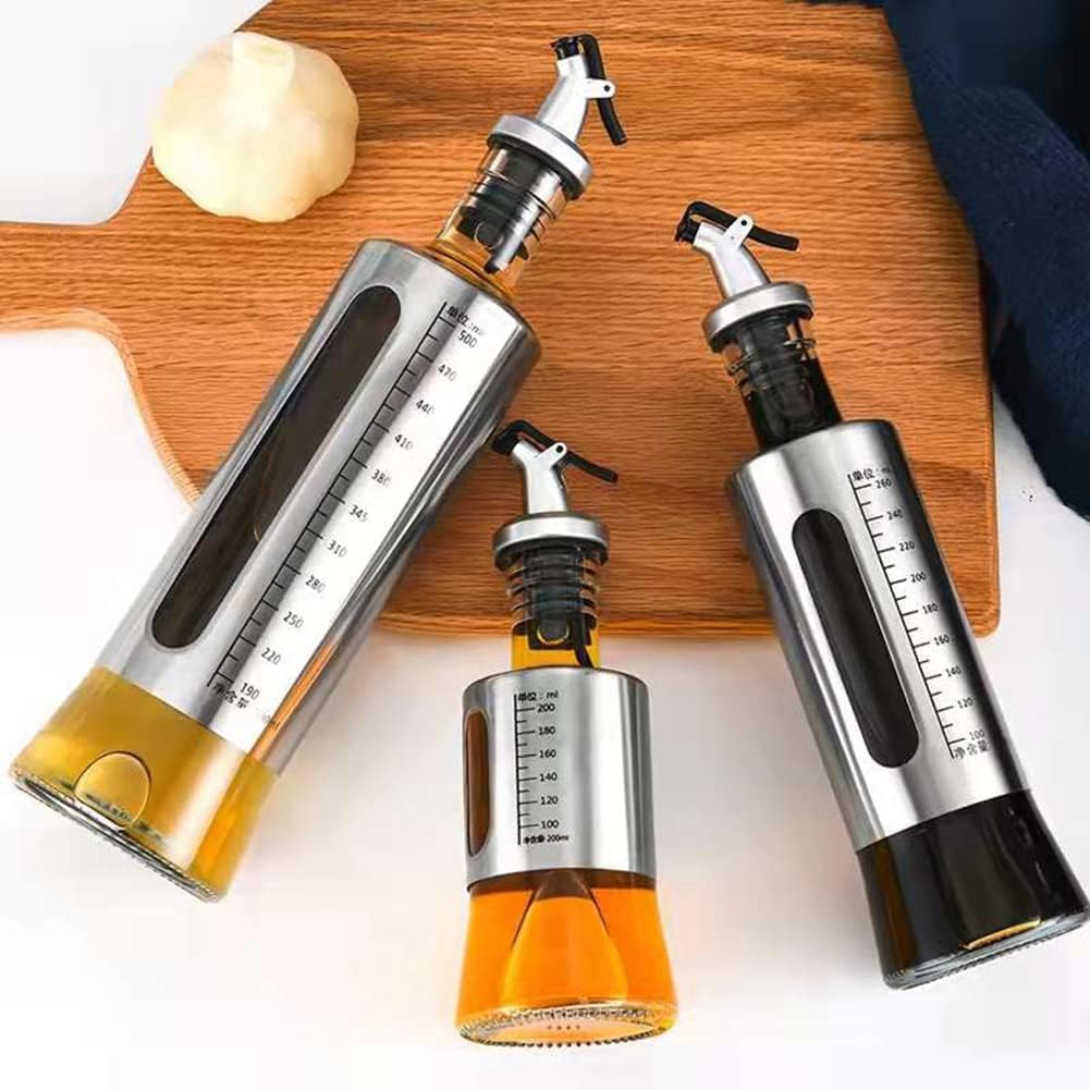 HomeCloud Stainless Steel and Glass Oil Dispenser Bottle with Measuring Scale | Perfect for Olive Oil, Sauces, and Vinegar | Leak-Proof Auto Flip Non-Drip Spout | Capacity -200ML - Image 5 thumbnail