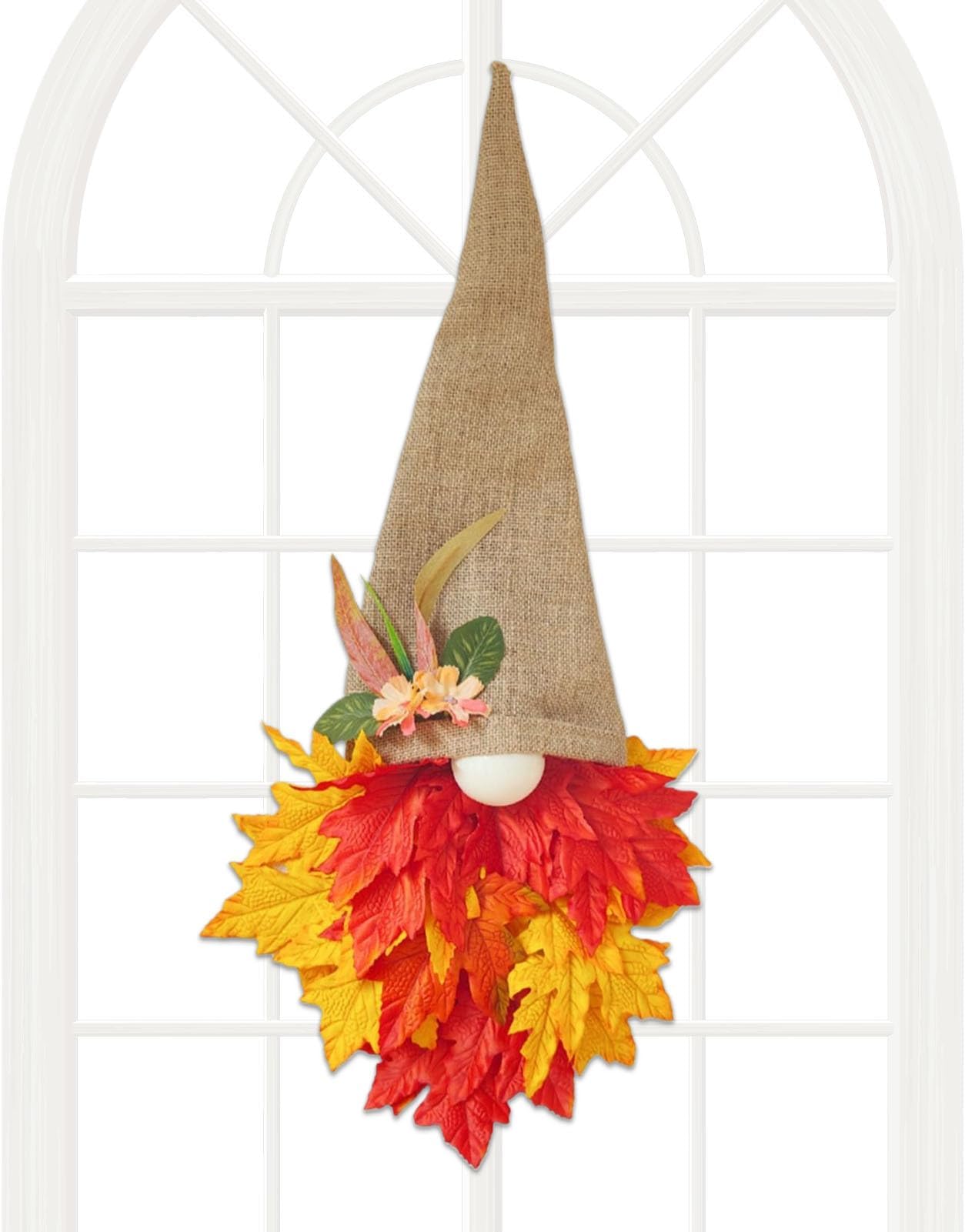 Autumn Gnome Wreaths For Front Door,Rustic Maple Leaf Wreath For Thanksgiving Halloween Decoration | Harvest Decoration For Halloween Indoor Outdoor Wall Patio Iron