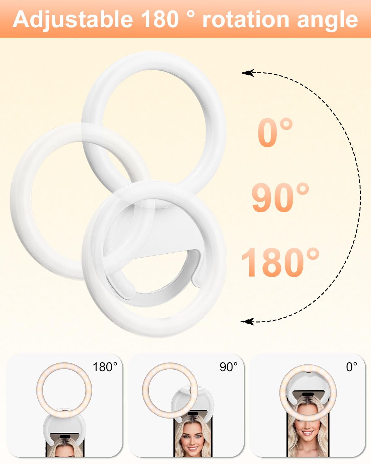 Ring Light Telefono Bianco,Temperatura Colore Regolabile da 3000K a 7000K, 5 livelli di Luminosità Regolabili, Adatto per Selfie, Laptop/Tablet,YouTube, TikTok, Video