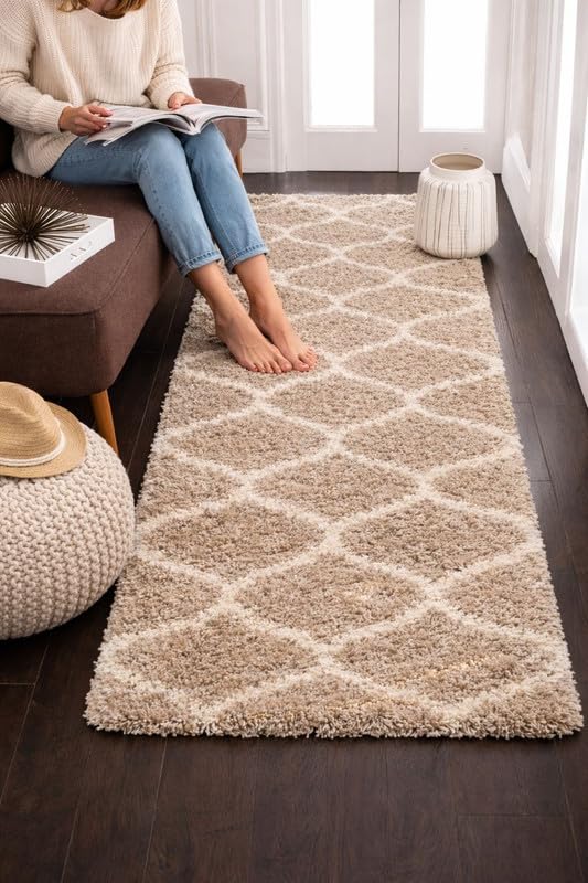 Premium Shaggy Carpet for Living Room & Bedroom | Anti-Slip Backing | Export Quality | 1.5 Inch Pile Height | Modern Area Rugs and Bedside Runner for Guest Room(1.5x4 Feet Beige Mandir)-image-20