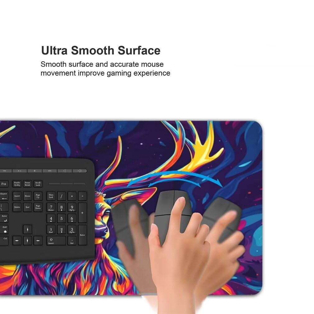 Tappetino Mouse XXL 1200x600mm Blu Grande Mouse Pad, Tappetino Scrivania Grande Mousepad Gaming con Bordi Cuciti, Tappeto Scrivania con Base Antiscivolo per Ufficio e Casa (Cervo Colorato) -MP1590