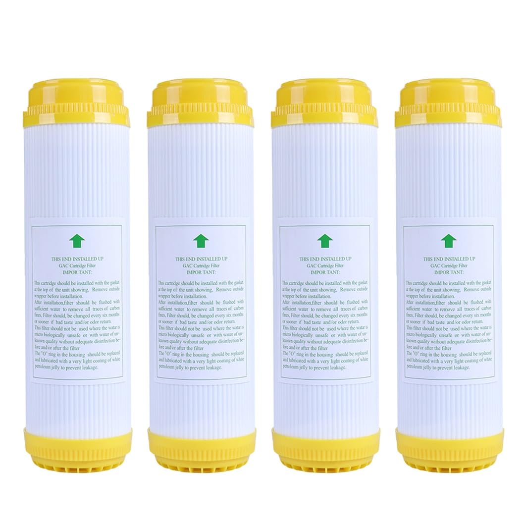 Lot de 4 cartouches rechange pour filtre à charbon actif T33 de 10in, à indice d'iode élevé, adaptées aux systèmes de purification d'eau par osmose inverse sous évier