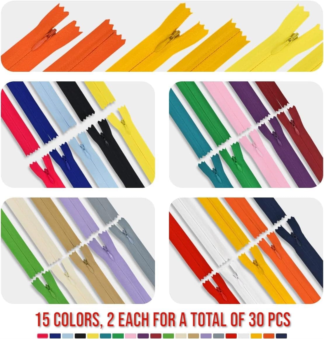 RIANZ® 8 Inch - 30 Pcs Nylon Invisible Zippers, Sewing Bulk Zip Supplies in 15 Colors for Tailor Sewing Crafts, Dresses, Skirts, Pants and DIY Crafter's Special (Multicolor - Pack of 30) 2