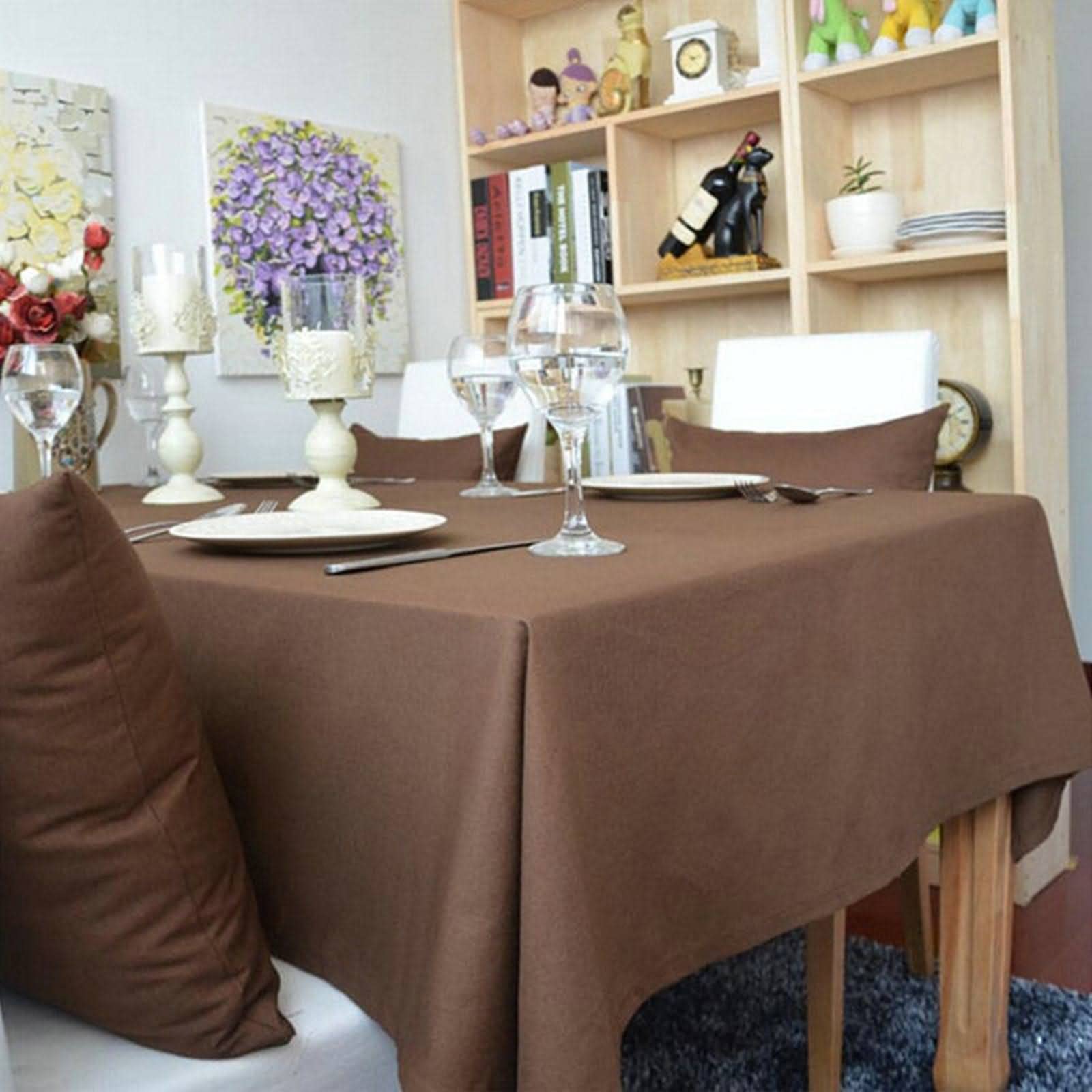 Tischdecke Klein Set Kitchen Table Cloth Schlichtheit In Reiner Farbe Tischdecke Baumwolle Gestreift Tischschoner Unterlage rutschfest Braun Tischschutz Dekoration 140X200Cm