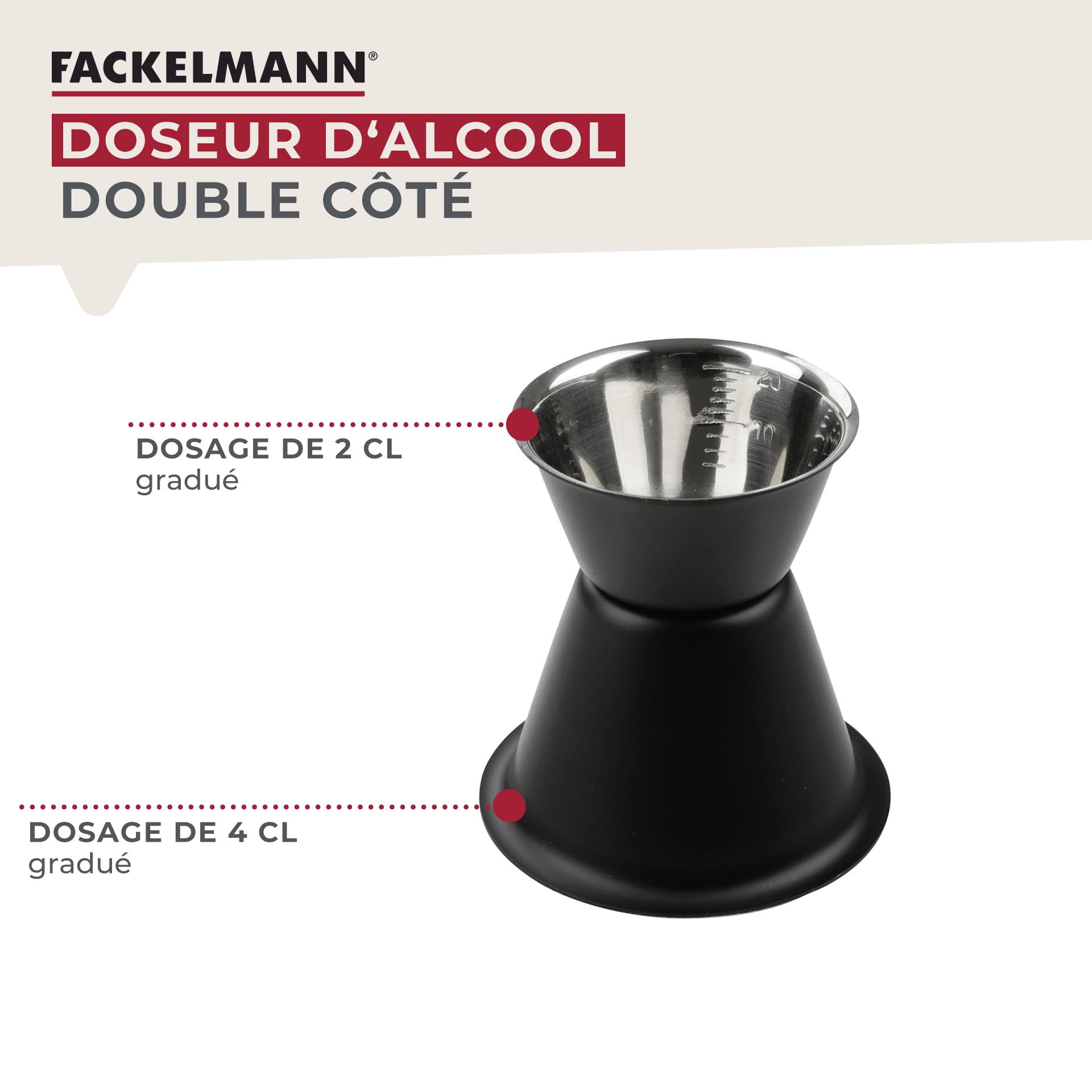 Doseur à Cocktails Fackelmann - 2cl Et 4cl - Acier Inoxydable Noir Mat - Pour Bar Et Maison