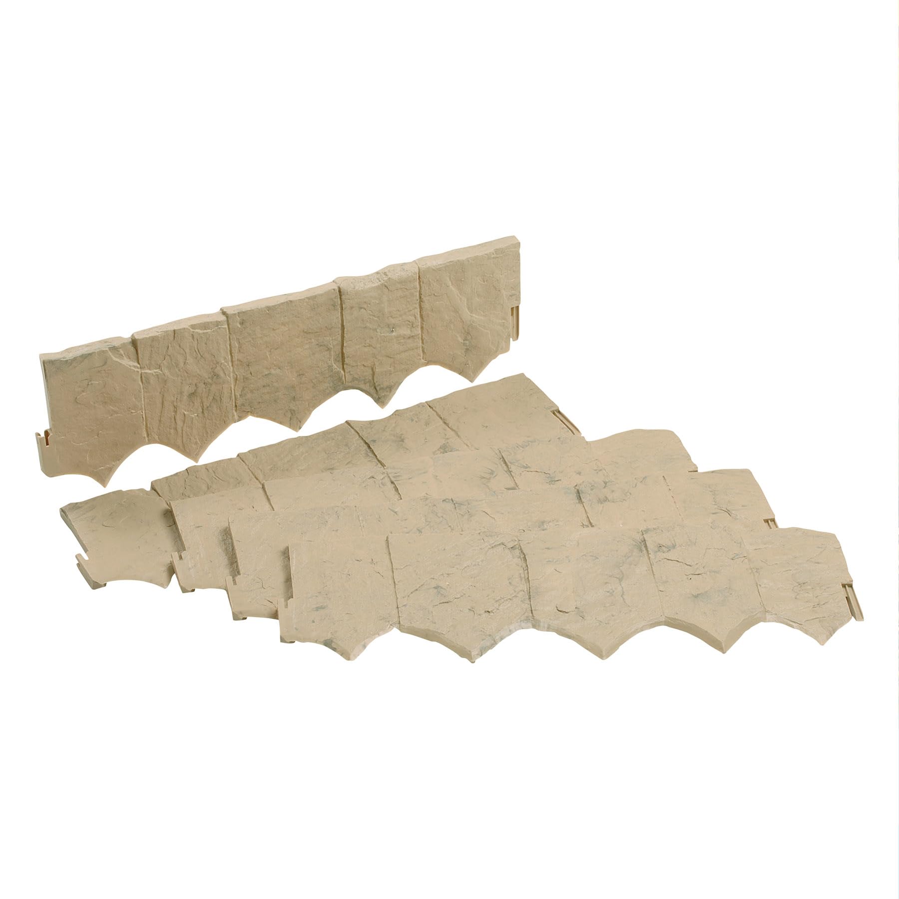 Suncast 5 Piece Plastic Border Stone Edging with Modern Style and Natural Border Stone Appearance for Enclosing Flower Beds or Garden Plots, Brown