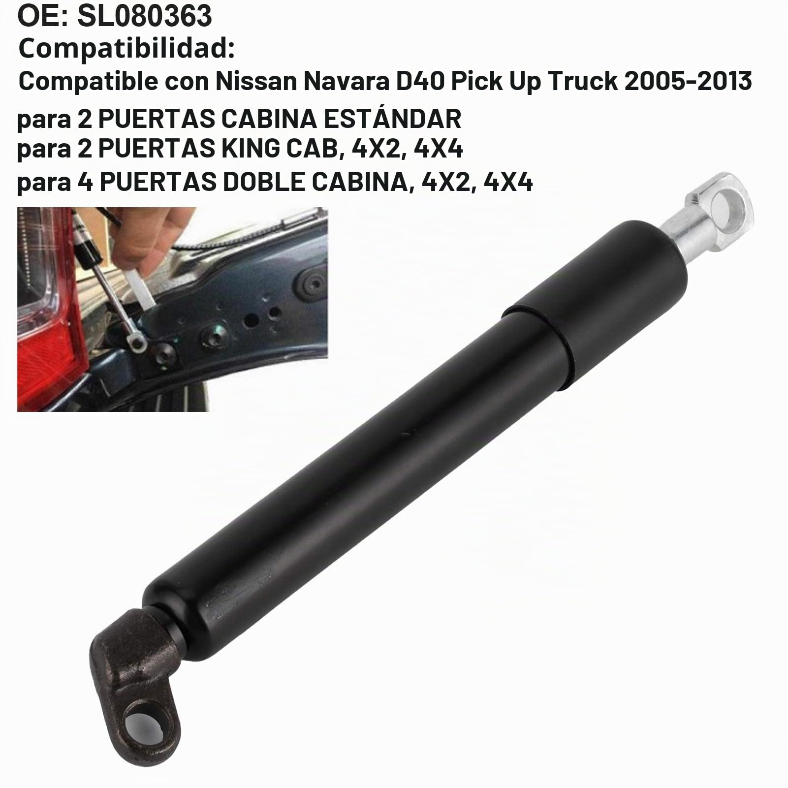 Amortiguador de puerta trasera, Amortiguador de Desaceleración de la Puerta trasera SL080363 Elevador de Pierna de Fuerza Reemplazo Adecuado para D40 2005-2013