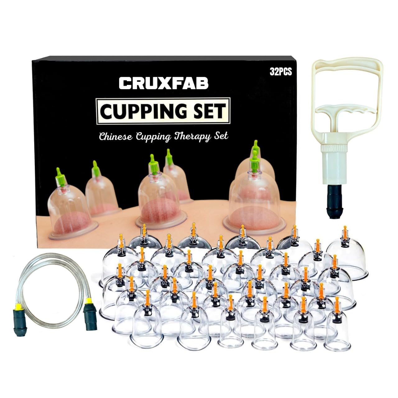 CRUXFAB Cupping Kit 32 Pcs Vacuum Massage Cupping Set, Cup Vacuum Massage Kit Pain Relief Health Care Therapy Acupuncture Vacuum Suction Cupping Set for Body Massage For Men & Women-image-3