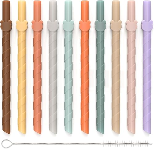 Pajitas de silicona reutilizables para niños y adultos - Aptas para lavavajillas - 10 unidades de 17.3 cm, sin BPA, pajitas multicolores de grado