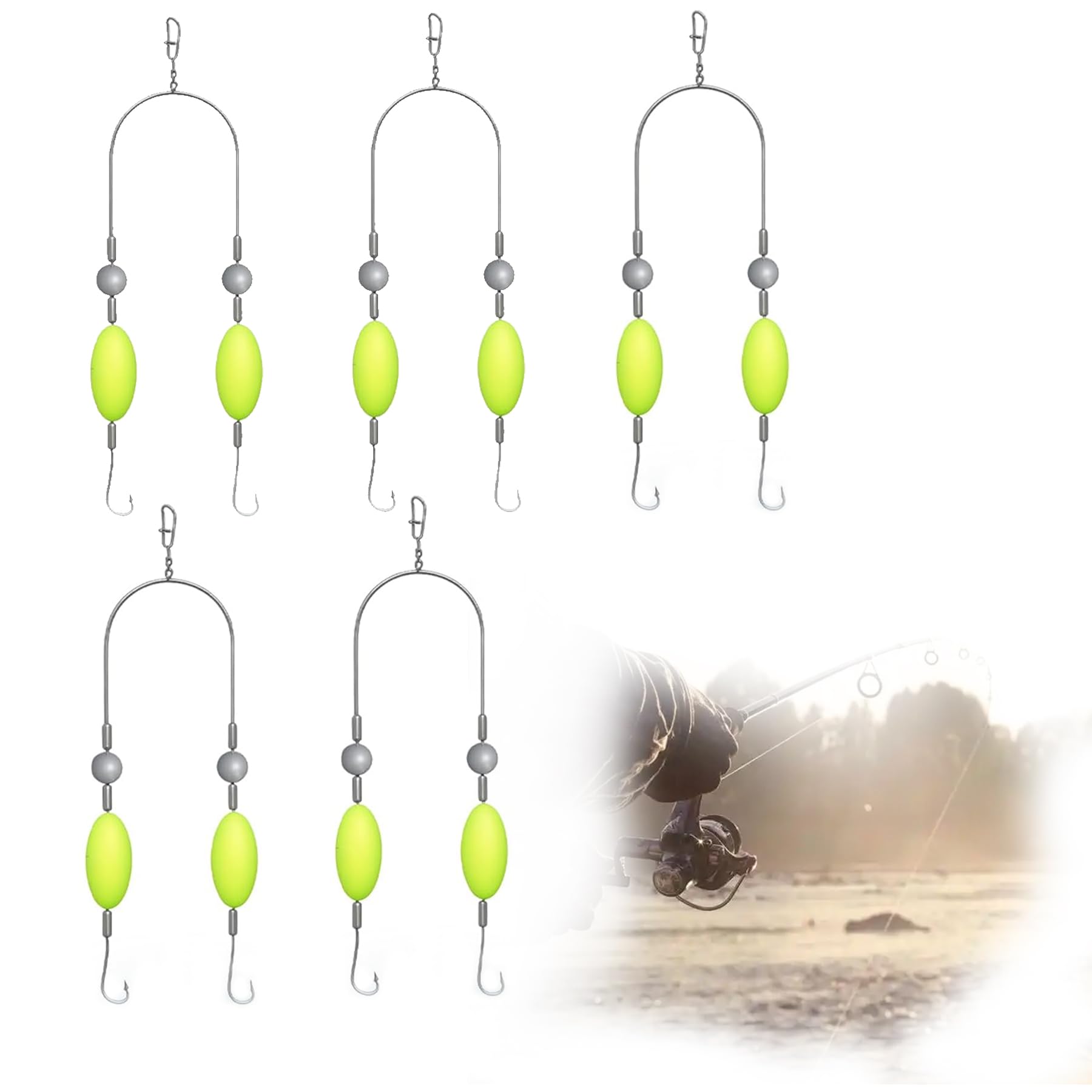 Anzuelo Doble con Línea De Fondo Invertida 5PCS para Pesca Mar, Cebo Señuelos para Principiantes y Profesionales