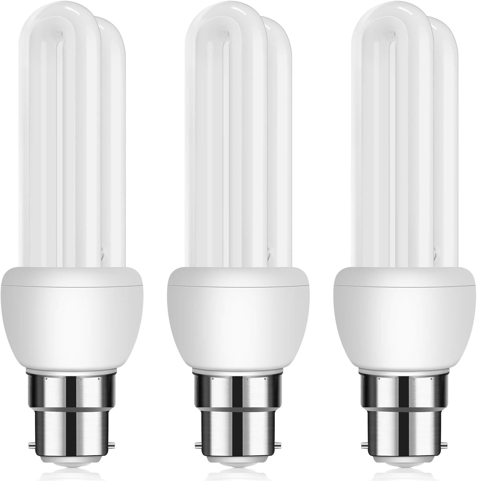 Ddlisu B22 Bayonet Cap Energy Saving Bulb 11W, 2U CFL Low Energy Light Bulbs, BC Compact Fluorescent Stick Bulbs, B2U Bayonet Light Bulbs Cool White 6500k, AC 220V, Not dimmable, 3Pack