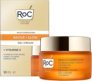 RoC - Multi Correxion Revive + Glow Vitamin C Gel Cream - Anti Wrinkle and Aging Moisturiser - Visibly Plumps and Brightens Skin - Hypo-Allergenic & Oil-Free Skin Care - 50ml